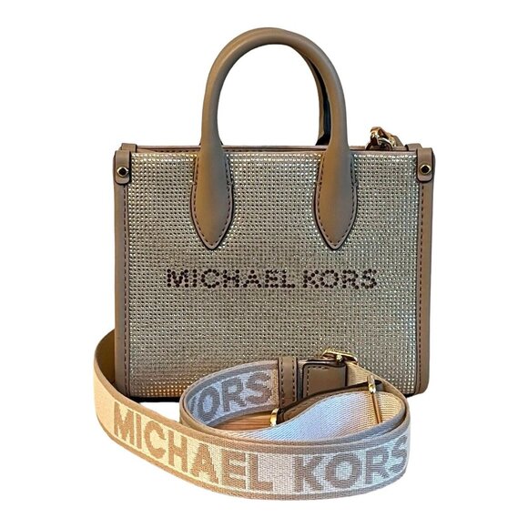 Michael Kors Mirella XS Logo Mini Shopper Crossbody Handbag Leather in Camel NWT - Picture 9 of 9